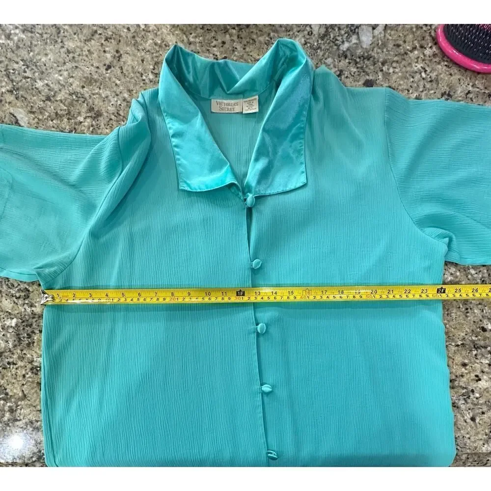 Victoria’s Secret VINTAGE GOLD LABEL Mint Green Satin Collar Sleep Shirt M/ L - Picture 7 of 11